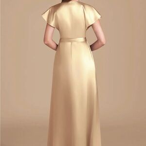 Azazie Gold Satin Maxi Dress with Cap Sleeves